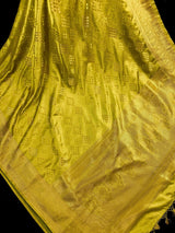 Mehendi Green Banarasi saree in banarasi semi mashru with muted gold zari weave on mashru — Kaash Collection