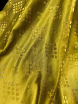 Mehendi Green Banarasi saree in banarasi semi mashru with muted gold zari weave on mashru — Kaash Collection