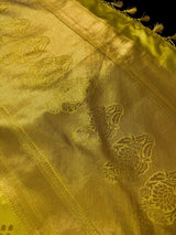 Mehendi Green Banarasi saree in banarasi semi mashru with muted gold zari weave on mashru — Kaash Collection