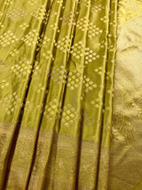 Mehendi Green Banarasi saree in banarasi semi mashru with muted gold zari weave on mashru — Kaash Collection