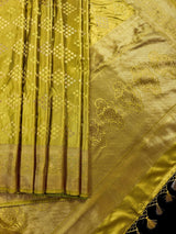 Mehendi Green Banarasi saree in banarasi semi mashru with muted gold zari weave on mashru — Kaash Collection