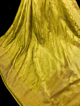 Mehendi Green Banarasi saree in banarasi semi mashru with muted gold zari weave on mashru — Kaash Collection