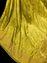 Mehendi Green Banarasi saree in banarasi semi mashru with muted gold zari weave on mashru — Kaash Collection