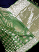 Mehendi Green (Heena Green) Banarasi saree in banarasi silk (non-pure) with small floral buttis in muted gold with grand pallu — Kaash Collection