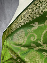 Mehndi Green Banarasi Floral Jaal dupatta in banarasi silk (non-pure) with floral jaal with muted gold zari — Kaash Collection