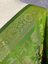 Mehndi Green Banarasi Floral Jaal dupatta in banarasi silk (non-pure) with floral jaal with muted gold zari — Kaash Collection