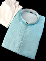 Men Sky Blue Zari Diamond Weave Jacquard Kurta - Wedding & Festive Outfit - Kaash