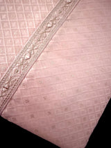 Mens Baby Pink Color Zari Diamond Weave Jacquard Kurta - Wedding & Festive Outfit - Kaash