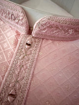 Mens Baby Pink Color Zari Diamond Weave Jacquard Kurta - Wedding & Festive Outfit - Kaash
