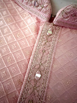 Mens Baby Pink Color Zari Diamond Weave Jacquard Kurta - Wedding & Festive Outfit - Kaash