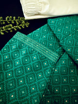 Emerald Green men's kurta pajama in premium silk blend (self-patt) with self-patt wedding silk blend weave — Kaash Collection