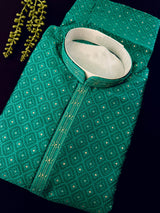 Emerald Green men's kurta pajama in premium silk blend (self-patt) with self-patt wedding silk blend weave — Kaash Collection