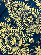 Midnight Blue Color Bangalori Silk Saree with Hand Kantha Stitch - Kaash