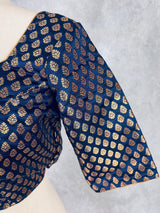 Midnight Blue Color Readymade Blouse with Gold Buttis in Pure Banarasi Silk - Kaash