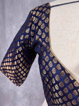 Midnight Blue Color Readymade Blouse with Gold Buttis in Pure Banarasi Silk - Kaash