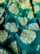 Mint Green and Teal pure khaddi georgette silk saree with bandhej (bandhani) handwoven — Kaash Collection