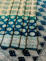 Mint Green and Teal pure khaddi georgette silk saree with bandhej (bandhani) handwoven — Kaash Collection