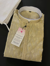 Moss Green men's kurta pajama in jute silk with diya pattern with small zari weave — Kaash Collection