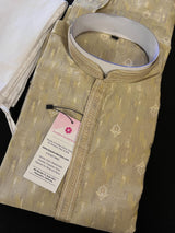 Moss Green men's kurta pajama in jute silk with diya pattern with small zari weave — Kaash Collection