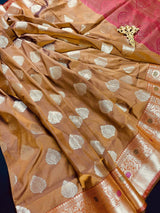 Mud Gold Banarasi Semi Katan saree in banarasi semi katan silk with meenakari borders with golden zari — Kaash Collection