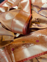 Mud Gold Banarasi Semi Katan saree in banarasi semi katan silk with meenakari borders with golden zari — Kaash Collection