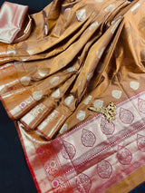 Mud Gold Banarasi Semi Katan saree in banarasi semi katan silk with meenakari borders with golden zari — Kaash Collection