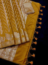 Mud Gold Color Semi Banarasi Silk Saree with Muted Gold Zari Weave - Kaash