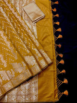 Mud Gold Color Semi Banarasi Silk Saree with Muted Gold Zari Weave - Kaash