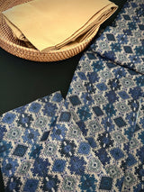 Multi-Color Ikkat (Dark Blue Base) men's kurta pajama in soft silk (crepe-like) with ikkat digital print — Kaash Collection