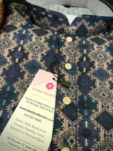 Multi-Color Ikkat (Dark Blue Base) men's kurta pajama in soft silk (crepe-like) with ikkat digital print — Kaash Collection