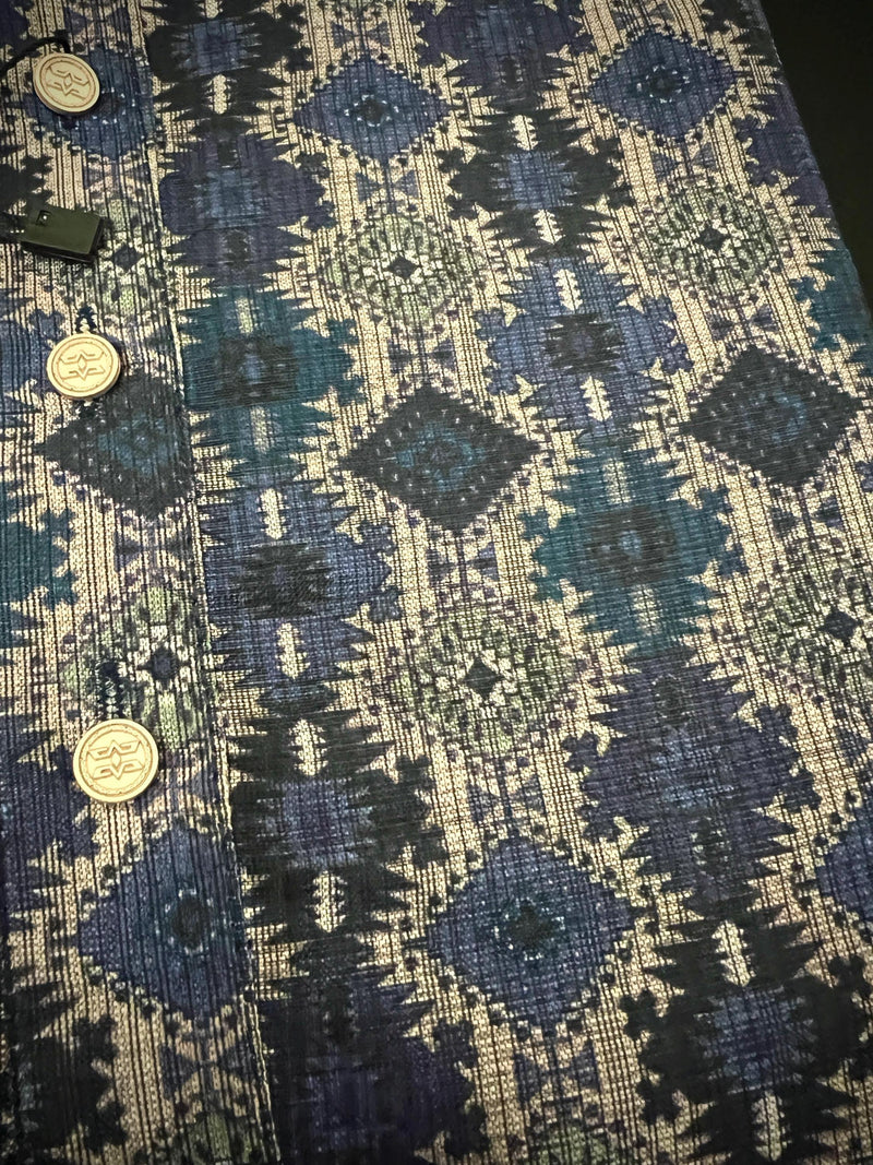 Multi Color Soft Men Kurta in Ikkat Digital Prints with Dark Blue Base | Soft Silk Kurta for Men | Men Ethnic Wear - Kaash