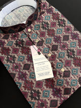Multi-Color Ikkat (Dark Purple & Beige Base) men's kurta pajama in soft silk (crepe-like) with ikkat digital print — Kaash Collection