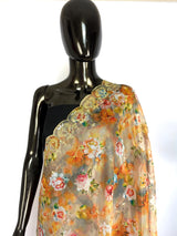 Multi Color soft organza dupatta with embroidery, sequin, zari & floral prints — Kaash Collection