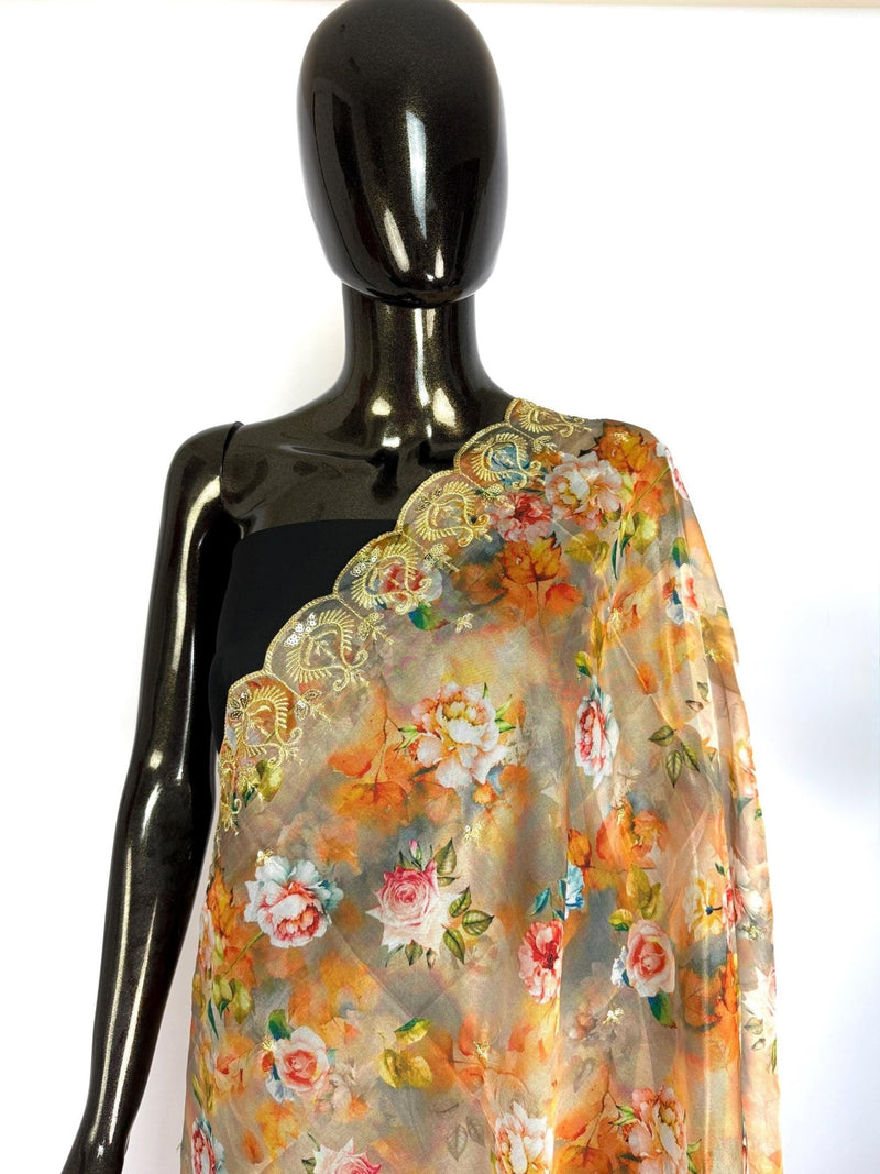 Multi Color soft organza dupatta with embroidery, sequin, zari & floral prints — Kaash Collection