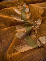 Mustard Yellow and Deep Blue Color Handloom Saree with tiny Sequin Work and Thread Work - Kaash