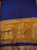 Mustard Yellow and Deep Blue Color Handloom Saree with tiny Sequin Work and Thread Work - Kaash