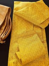 Mustard Yellow men's kurta pajama in soft raw silk with self-embroidered design — Kaash Collection