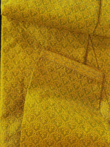 Mustard Yellow men's kurta pajama in soft raw silk with self-embroidered design — Kaash Collection