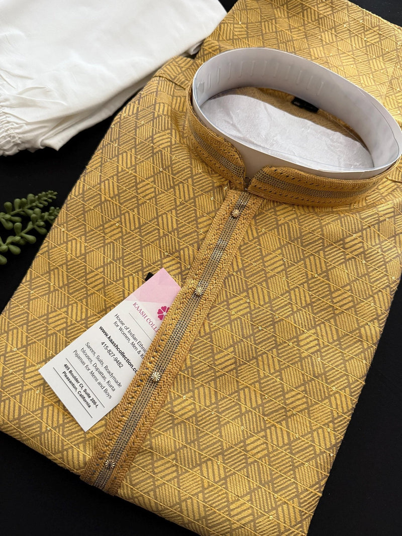 Mustard Yellow Color Men Kurta with Tiny Sequins - Kaash