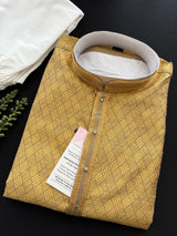 Mustard Yellow Color Men Kurta with Tiny Sequins - Kaash