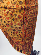 Mustard Yellow viscose blend wool Kashmiri shawl with chinar leaves pattern — Kaash Collection