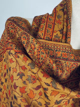 Mustard Yellow viscose blend wool Kashmiri shawl with chinar leaves pattern — Kaash Collection
