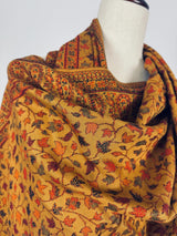 Mustard Yellow viscose blend wool Kashmiri shawl with chinar leaves pattern — Kaash Collection
