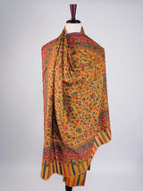 Mustard Yellow pure pashmina Kashmiri shawl with kani weave, floral motifs — Kaash Collection