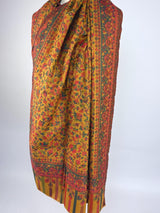 Mustard Yellow pure pashmina Kashmiri shawl with kani weave, floral motifs — Kaash Collection