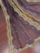 Muted Eggplant net dupatta with gold zari, sequin & beads — Kaash Collection