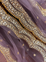 Muted Eggplant net dupatta with gold zari, sequin & beads — Kaash Collection