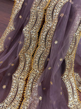 Muted Eggplant net dupatta with gold zari, sequin & beads — Kaash Collection