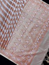 Muted Gold Color with Copper and Light Lavender -Mashru Silk Tanchoi Saree with Jamawar Pallu - Kaash