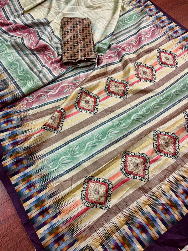 Mutli Color Printed Soft Silk Saree | Soft Silk Saree | Printed Saree | Kaash Collection - Kaash
